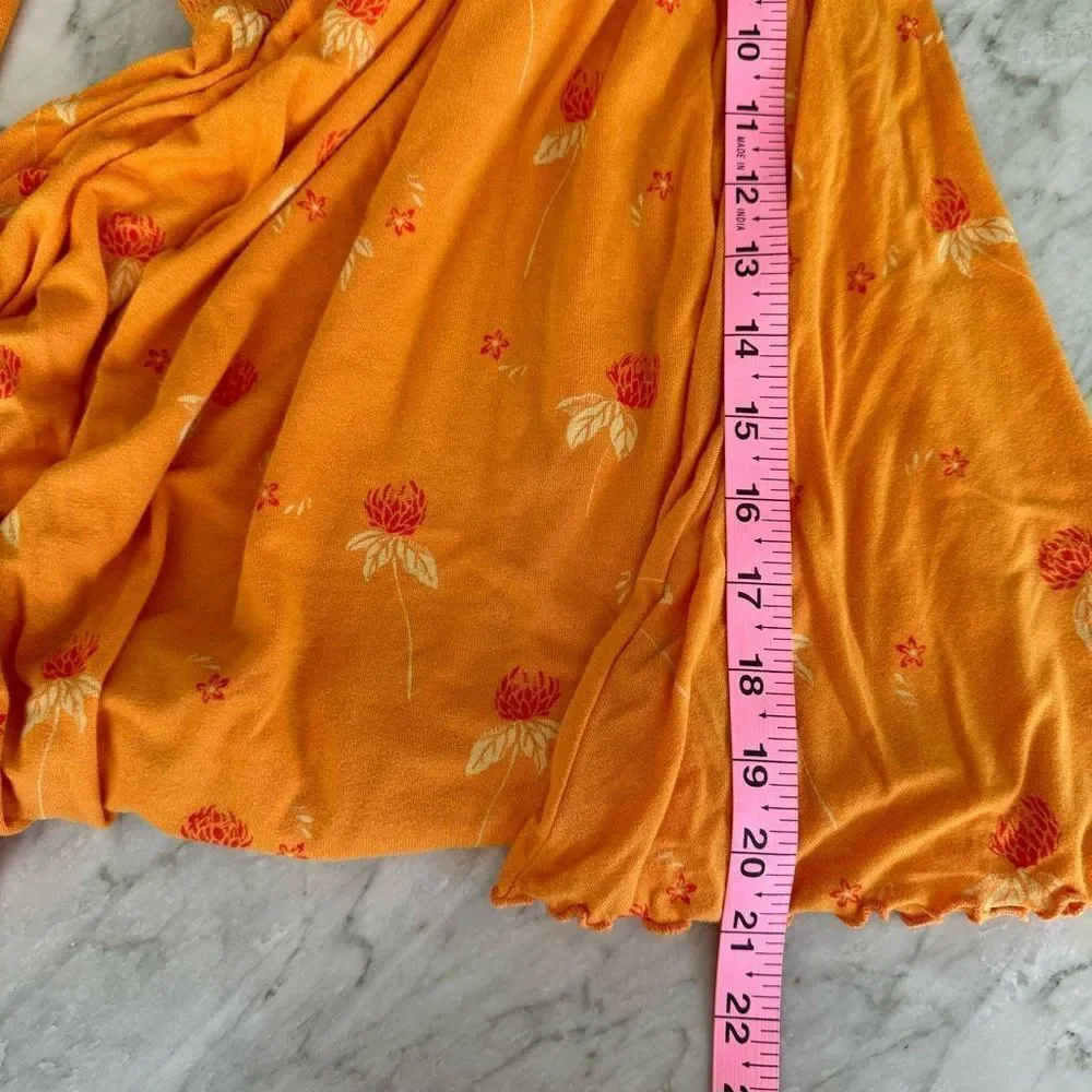 Free People Womens Lana Orange Floral Smocked Blouse Top size S